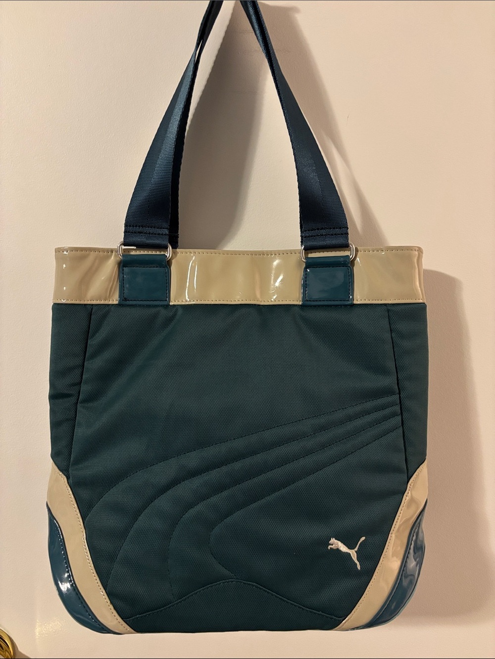 Vintage Puma Teal and Beige Quilted Tote